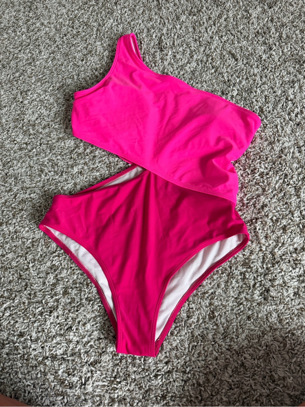 One-Shoulder Pink Cutout One-Piece Swimsuit